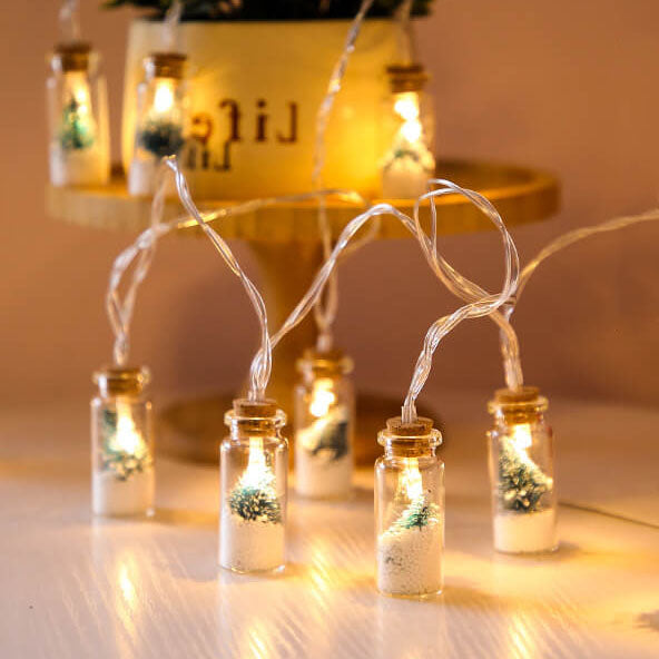 Lumière de chaîne décorative à LED de Noël avec bouteille à souhaits, arbre, neige et boîtier à piles 