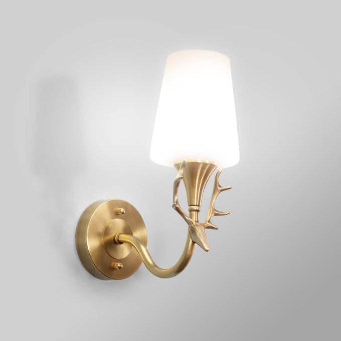 Industrial Full Copper Exquisite Deer Head Design 1/2-Light Wall Sconce Lamp