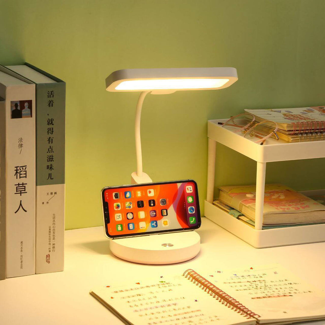 Modern Minimalist Plastic Long Shade Round Base Touch Charging LED Desk Lamp for Bedroom