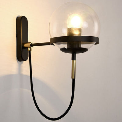 Modern Minimalist Round Ball Electroplated Copper Glass 1-Light Wall Sconce Lamp For Bedroom