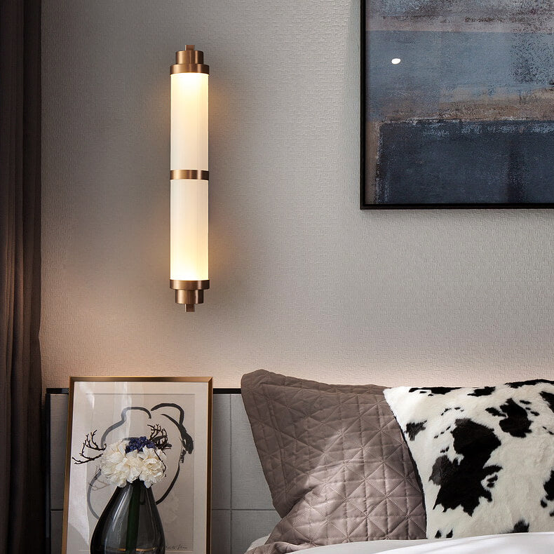 Modern Luxury Cylindrical Glass Stainless Steel Rose Gold LED Wall Sconce Lamp for Living Room Bedroom