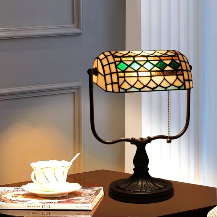 Traditional Tiffany Floral Butterfly Stained Glass 1-Light Bank Zipper Table Lamp for Bedroom