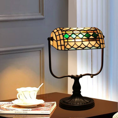 Tiffany Floral Butterfly Stained Glass 1-Light Bank Zipper Table Lamp