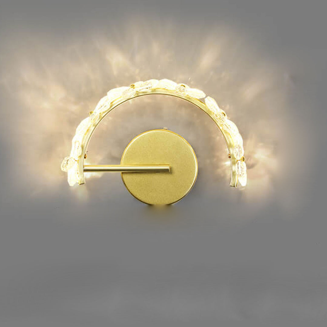 Aplique de pared LED en forma de media luna con flor de cristal dorado nórdico 
