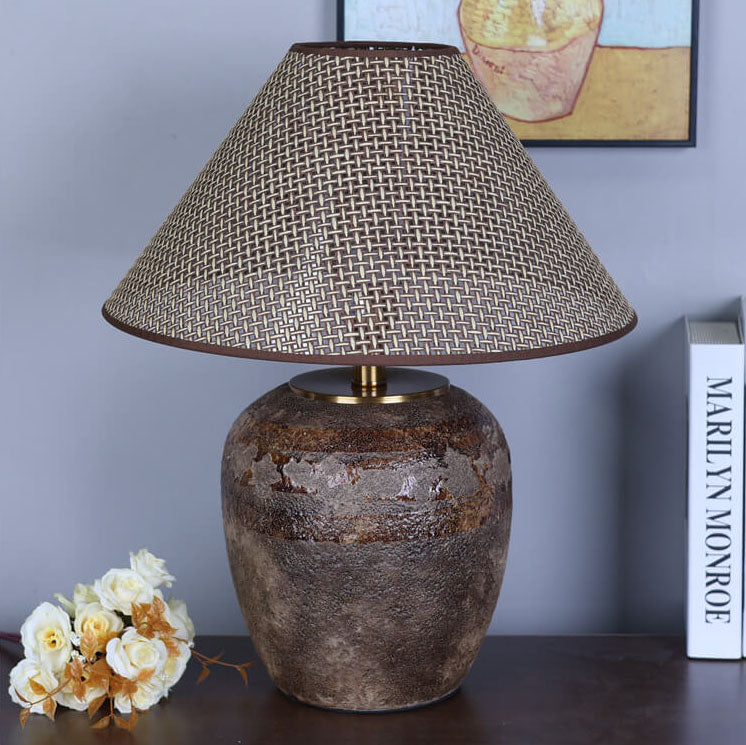 Chinese Retro Vase Base Ceramic Linen 1-Light Table Lamp