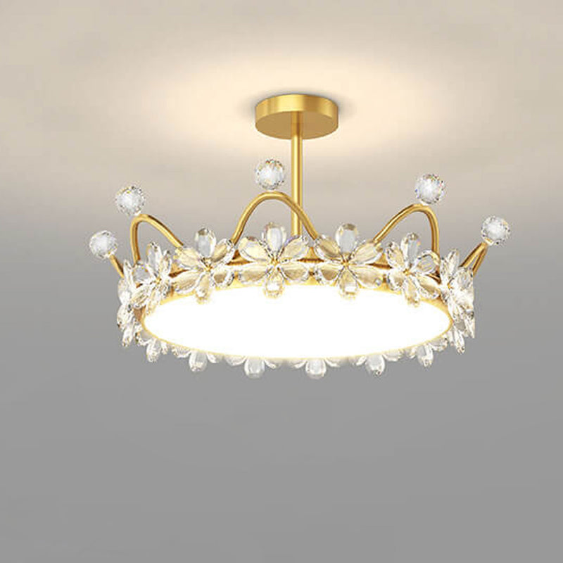 Modern Minimalist Wrought Iron Crystal Crown Projection LED Flush Mount Ceiling Light