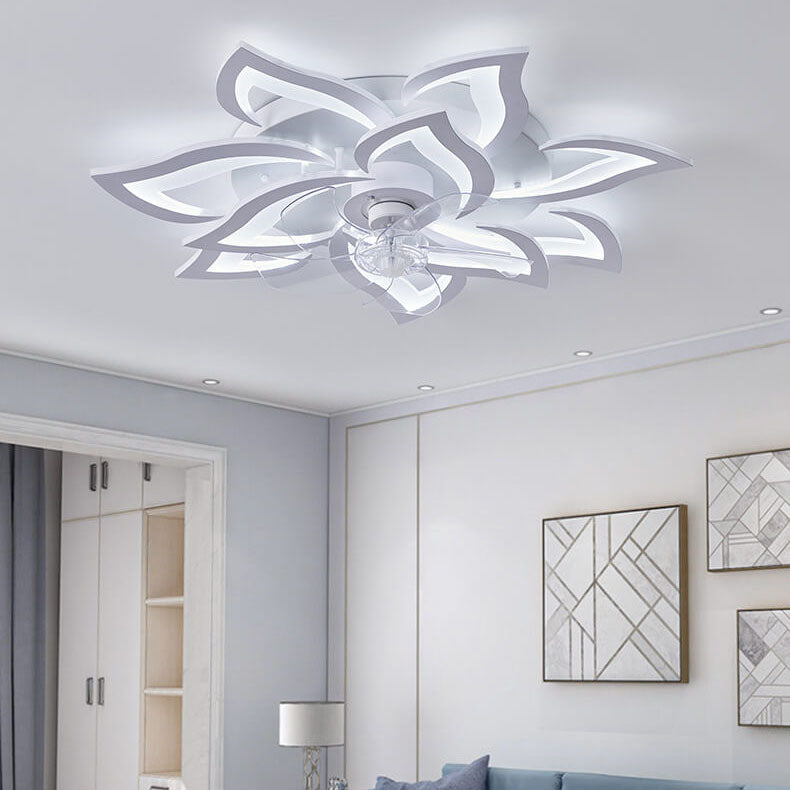 Scandinavian Modern Luxury Flower Iron Acrylic Plastic LED Flush Mount Ceiling Fan Light