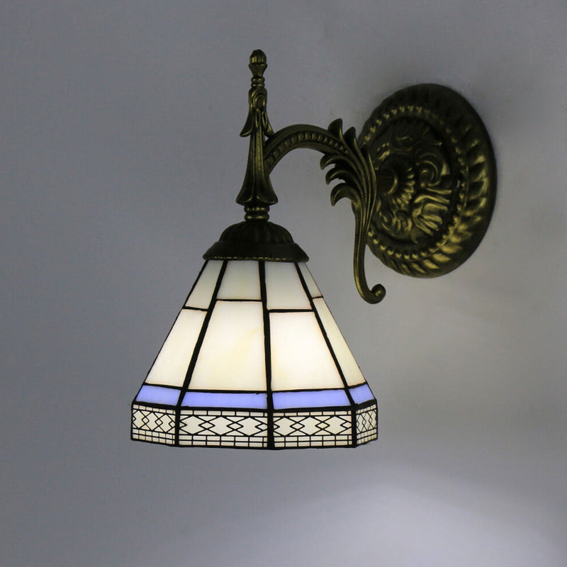 European Tiffany Square Stained Glass 1-Light Wall Sconce Lamp