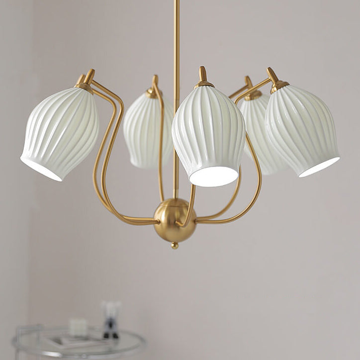 Vintage Minimalist Tulip Ceramic 4/6 Light Chandelier