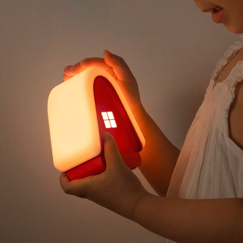 Lámpara de Mesa de Luz Nocturna LED Recargable USB de Silicona en Forma de Casa de Nieve Moderna de Dibujos Animados 