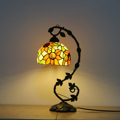 Tiffany Rustic Rose Stained Glass Vine Resin 1-Light Table Lamp