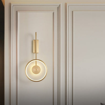 Minimalist Light Luxury Copper Circle Long Arm LED Wall Sconce Lamp