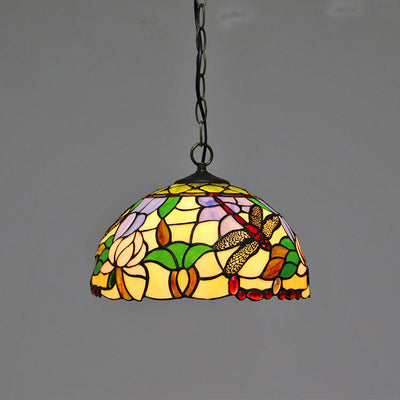 Tiffany Baroque Stained Glass Round Dome 1-Light Pendant Light