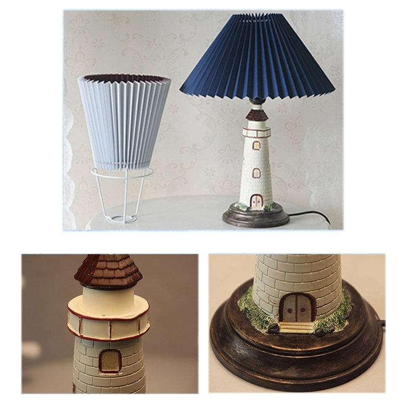 Creative Mediterranean Pleated Lampshade Lighthouse Base 1-Light Table Lamp