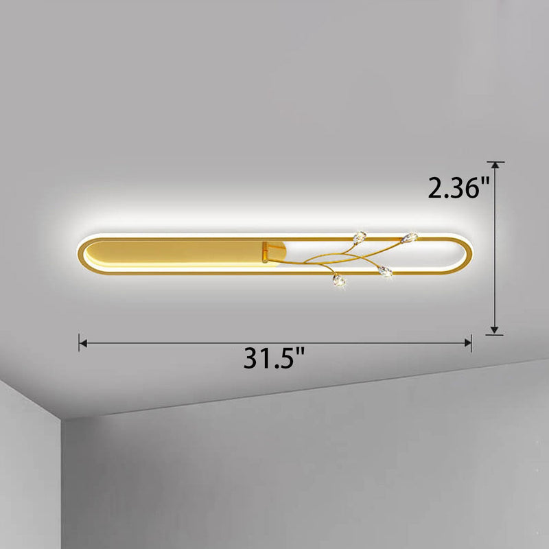 Creative Long Oval Crystal Small Flower Decoration Design LED Flush Mount Light
