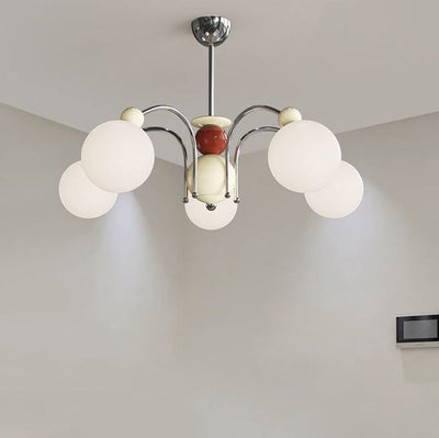 Modern Mid-Century Globe Iron Glass 5/8 Light Chandelier For Living Room