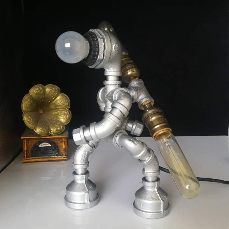 Vintage Steampunk Klempner-Roboter-Dekor 1-Licht Tischlampe 