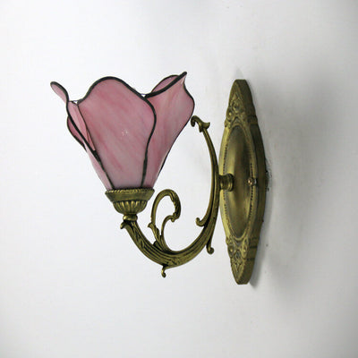 Vintage Tiffany Petals Buntglas 1-flammige Wandleuchte 