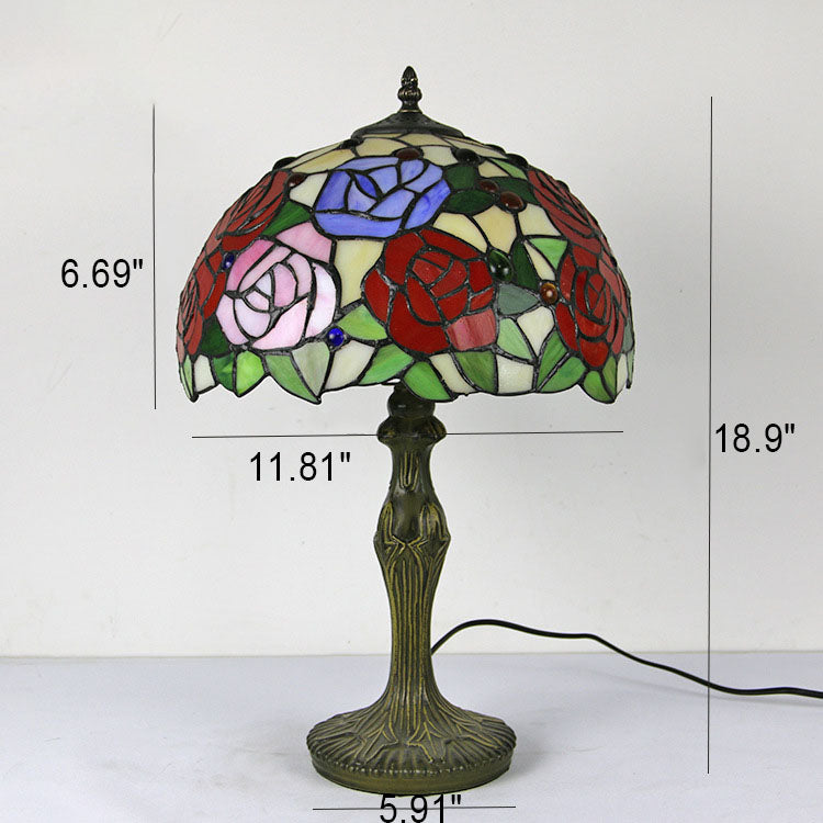 European Style Tiffany Gemstone Flower Dome 1-Light Table Lamp