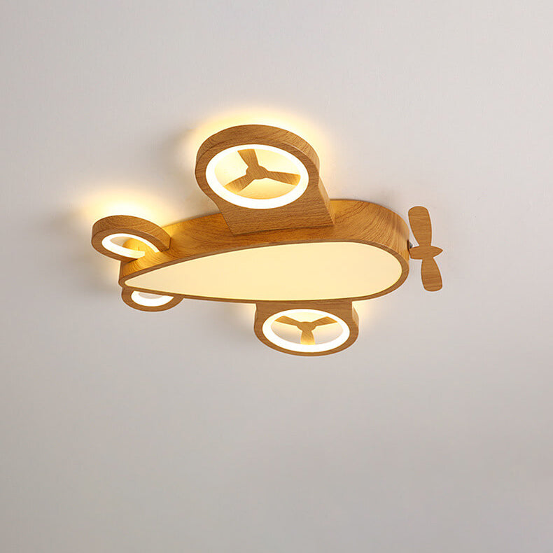 Cartoon Creative Wood Grain Aircraft LED Kids Flush Mount Ceiling Light