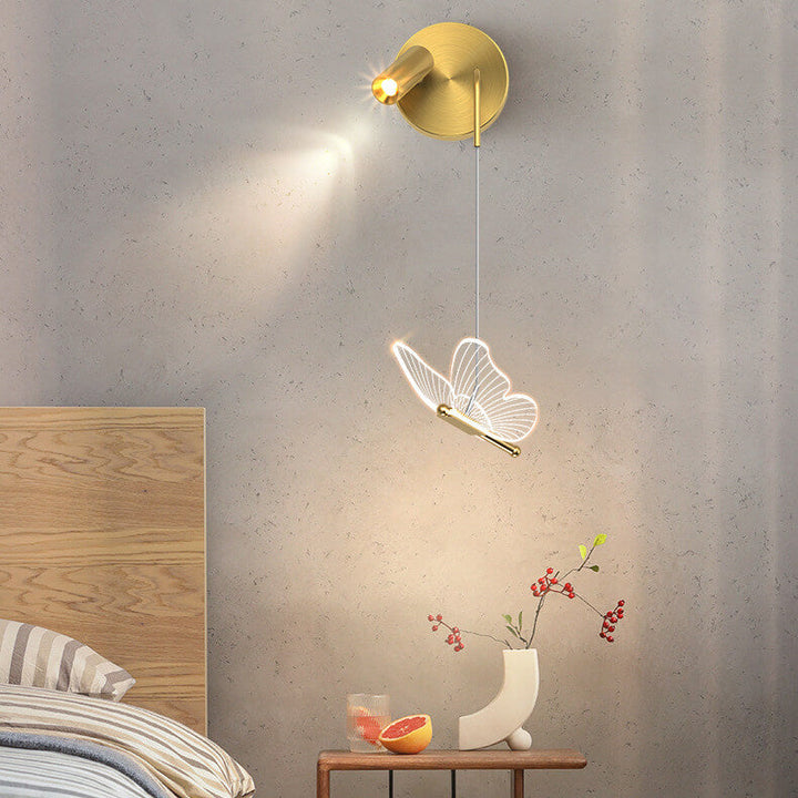 Aplique de pared LED con diseño contemporáneo y creativo de foco mariposa en hierro y acrílico para sala de estar 