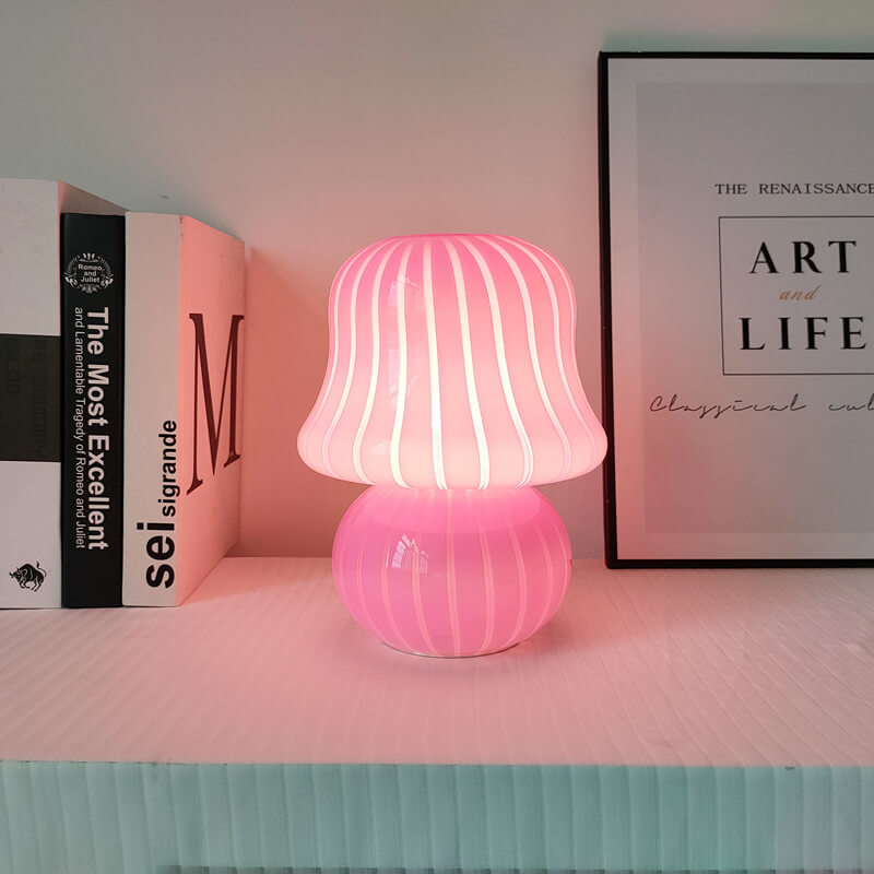 Französische Creme Handgefertigte Glas Pilz 1-Licht Tischlampe 