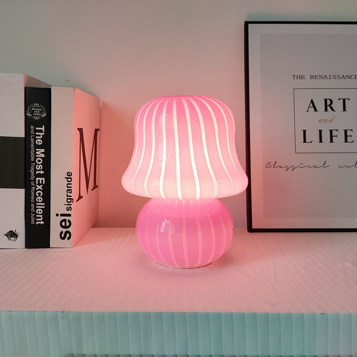 Französische Creme Handgefertigte Glas Pilz 1-Licht Tischlampe 