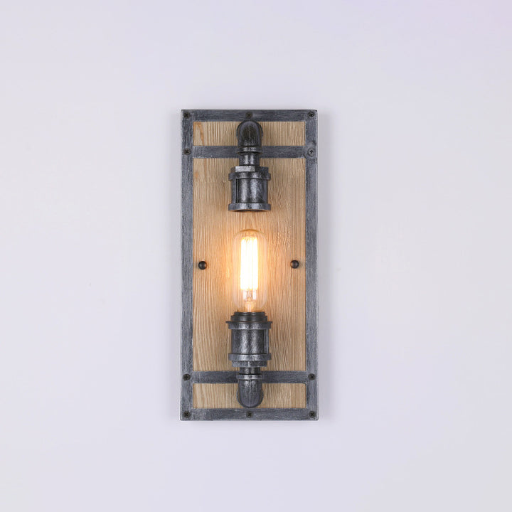 Contemporary Industrial Pine Wood Iron Cage 1-Light Wall Sconce Lamp For Living Room &amp; Bedroom