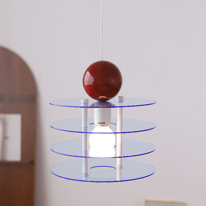 Zeitgenössische nordische bunte Acryl fliegende Untertasse 1-Licht Pendelleuchte für Schlafzimmer 