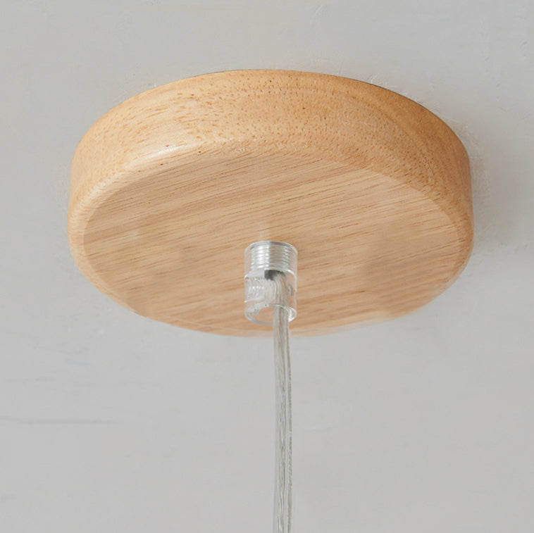 Japanese Simple Oval Glass Wood  Island Light 1/3 Light Chandelier