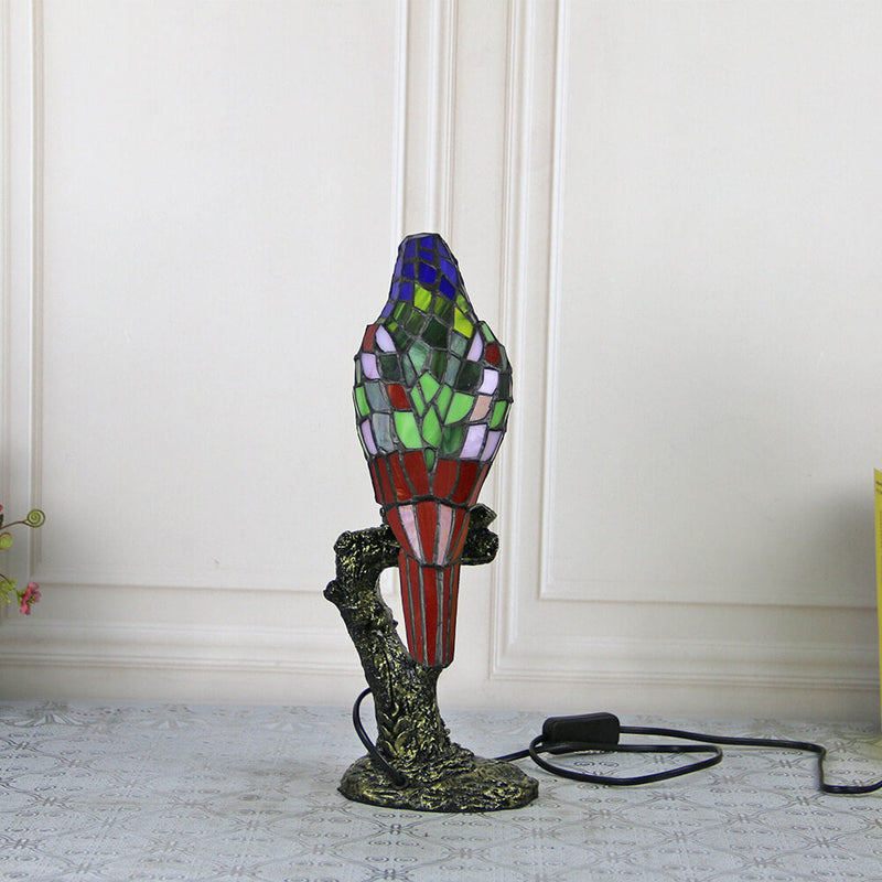 Lampe de table Tiffany American Parrot en résine avec vitrail à 1 lumière 