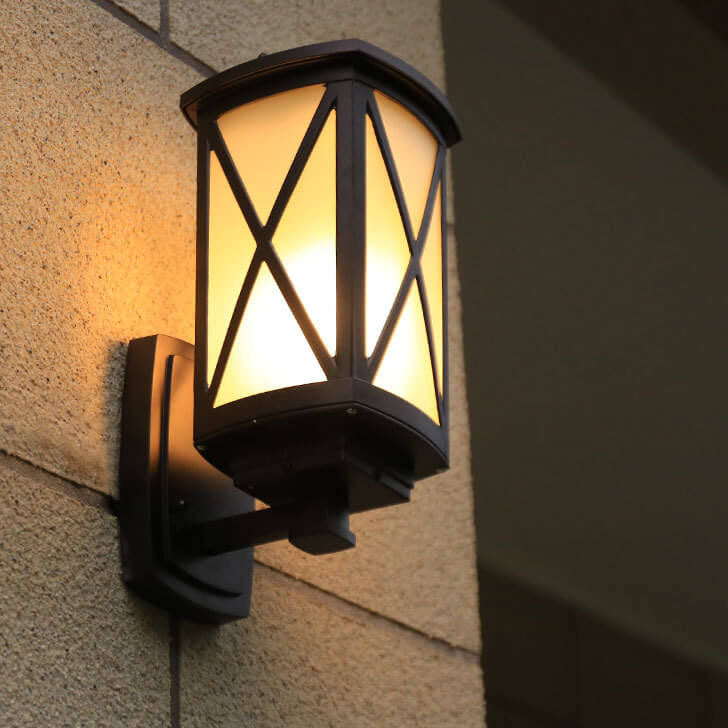 Solar Chinese Outdoor Square Column Cage 1-Light Wall Sconce Lamp