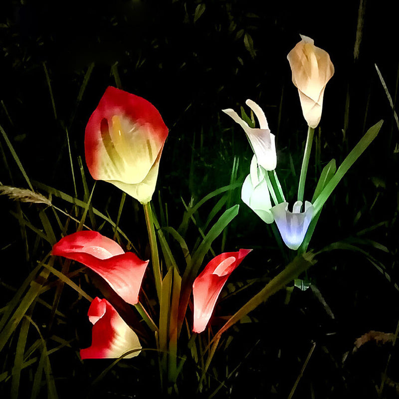 Moderne Solarpferdeschuhblume Bunte 4 LED Outdoor Garten Bodenstecker Landschaftslicht 