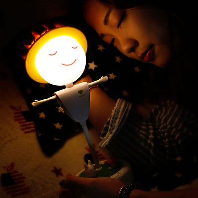 Dessin animé épouvantail visage souriant USB charge LED veilleuse lampe de table 