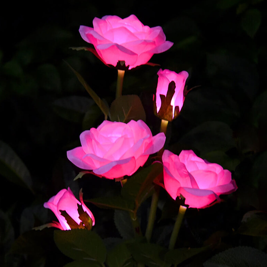 Moderner Solar-Rosenstrauß 5 Kopf LED Outdoor Garten Dekorative Boden-Einsteck-Landschaftsbeleuchtung 