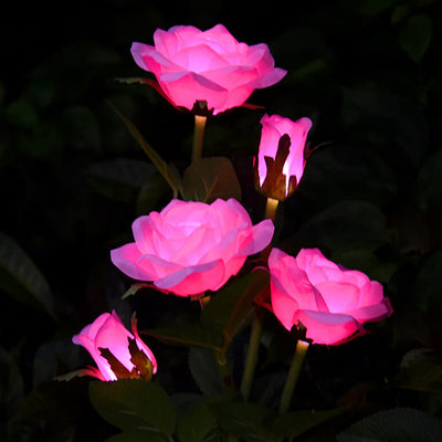 Moderner Solar-Rosen-Blumenstrauß 5-köpfiger LED-Garten-dekorativer Boden-Einsatz-Landschaftslicht im Freien 