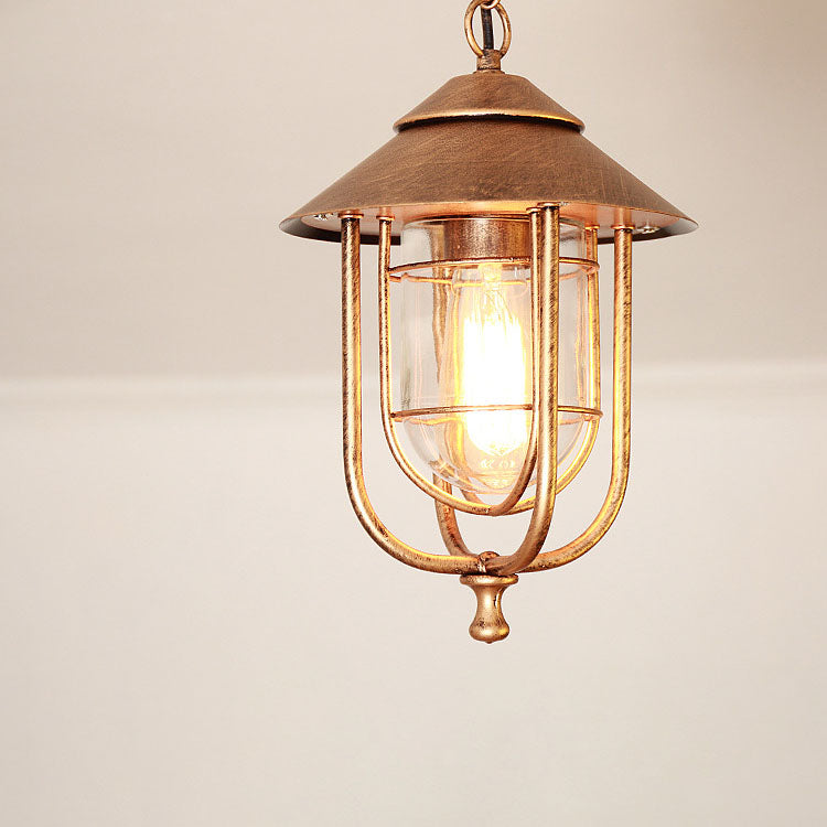 Zeitgenössische industrielle 1-flammige wasserdichte Außen-Pendelleuchte aus Aluminium und Glas im Käfigdesign für Wohnzimmer, Schlafzimmer &amp; Außenbereich 