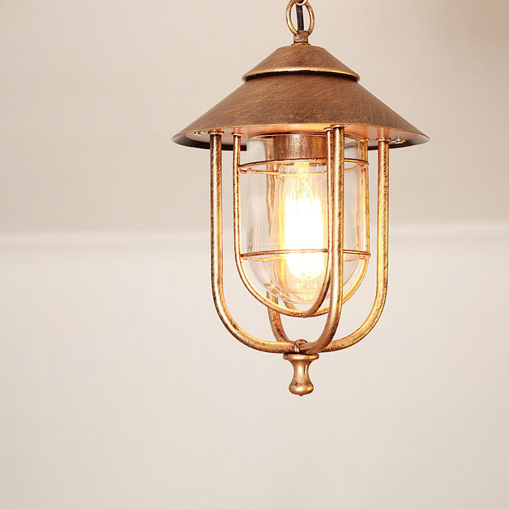 Zeitgenössische industrielle 1-flammige wasserdichte Außen-Pendelleuchte aus Aluminium und Glas im Käfigdesign für Wohnzimmer, Schlafzimmer &amp; Außenbereich 