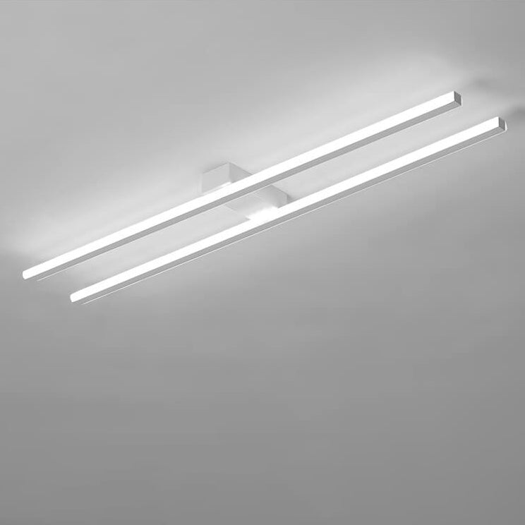 Modern Minimalist Geometric Dual Straight Line LED Semi-Flush Mount Ceiling Light For Hallway