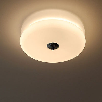 French Minimalist Cream Glass Round LED Flush Mount Ceiling Light