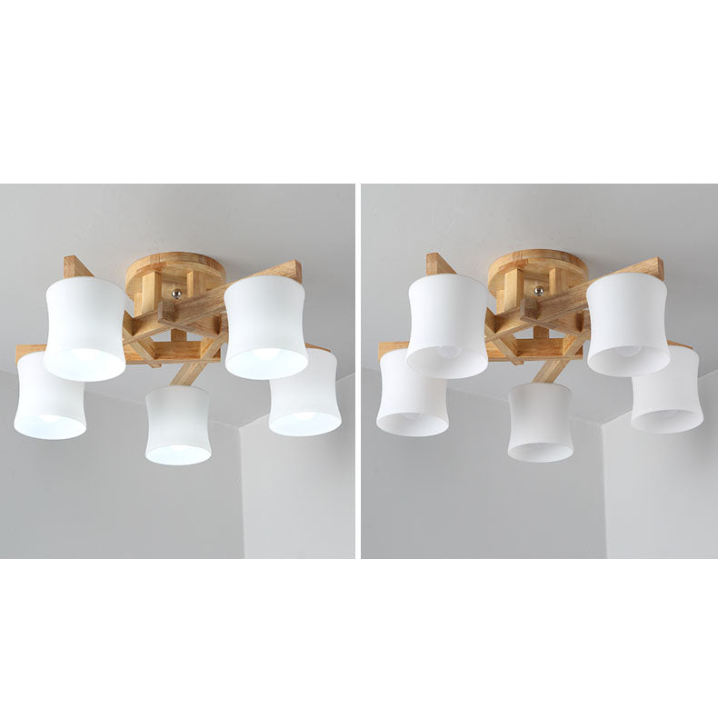 Nordic Simple Log Glass Cylinder Shade 3/5/8 Light Semi-Flush Mount Deckenleuchte