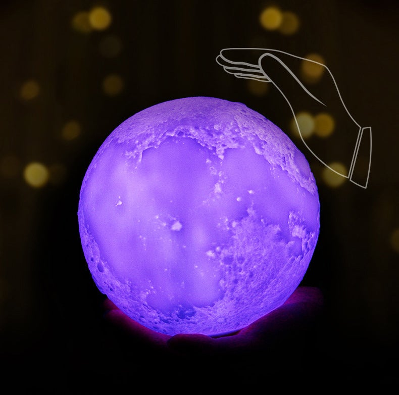Lampe de table créative à 1 lumière LED rechargeable en forme de lune imprimée en 3D 