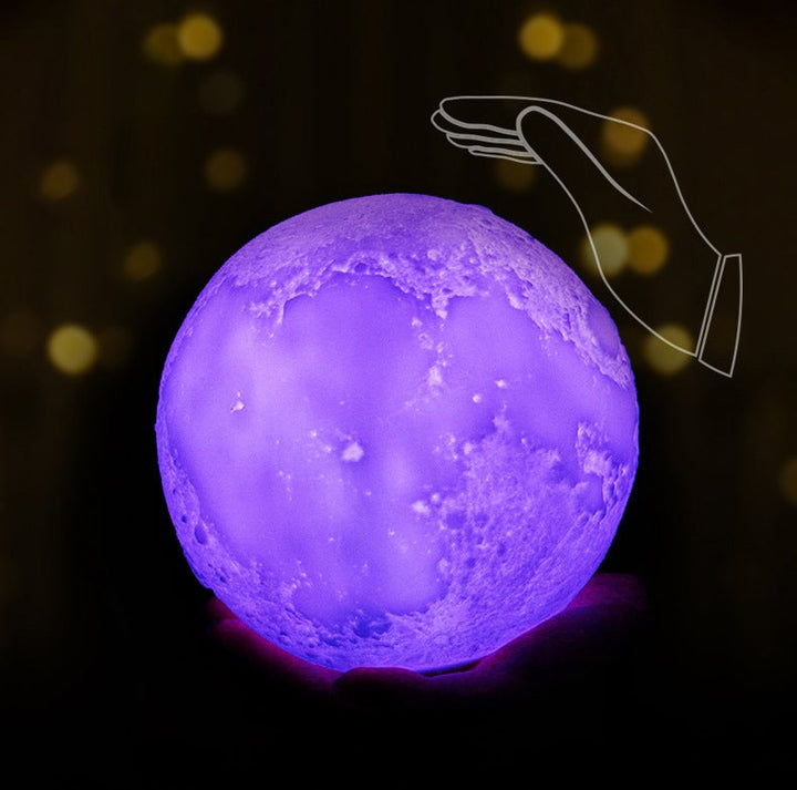 Lampe de table créative à 1 lumière LED rechargeable en forme de lune imprimée en 3D 
