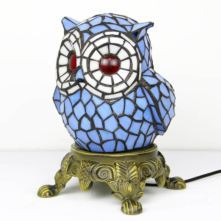 Lámpara de Mesa de Vidrio Tiffany Creative Owl Stained Glass de 1 Luz 