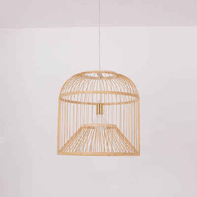 Moderne chinesische Bambusgeflecht-Vogelkäfig 1-Licht Pendelleuchte 