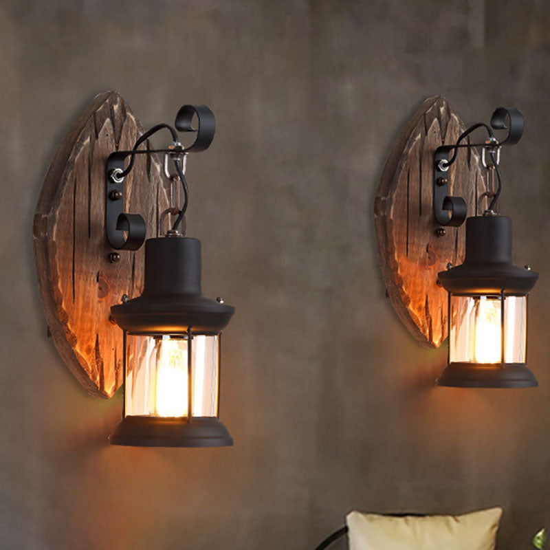 Traditionelle Bauernhaus Holzscheibe Eisen Schirm 1-Licht Wandleuchte für Esszimmer 
