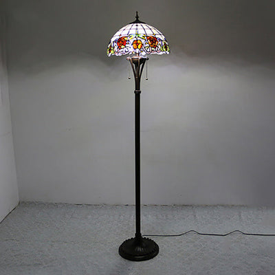European Tiffany Stained Glass Rustic 2-Light Standing Floor Lamp