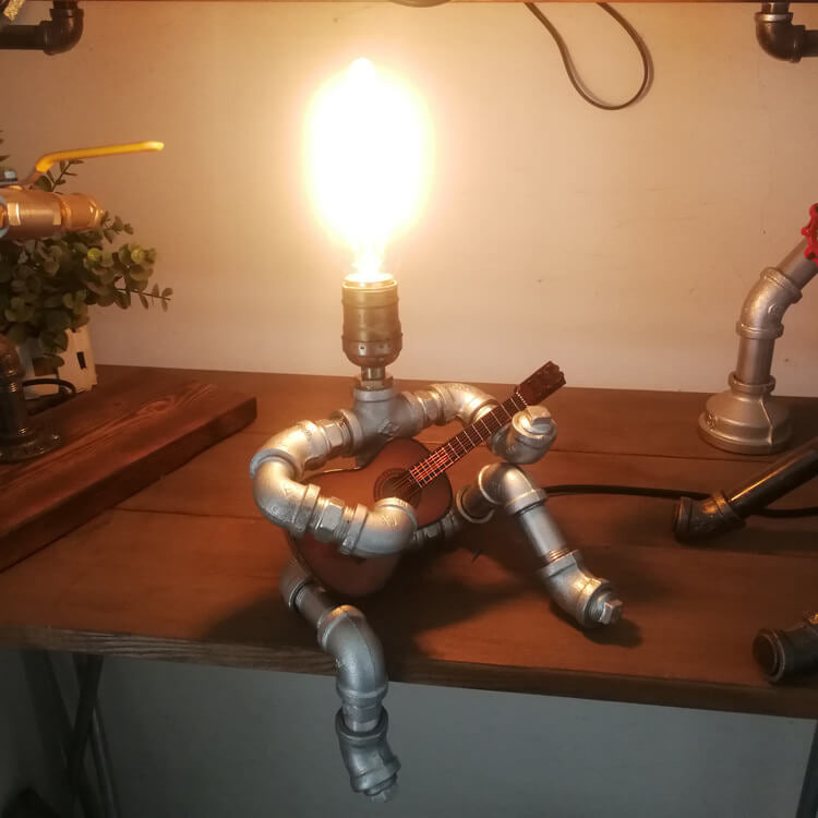 Industrial Plumbing Guitar Robot 1-Light Table Lamp