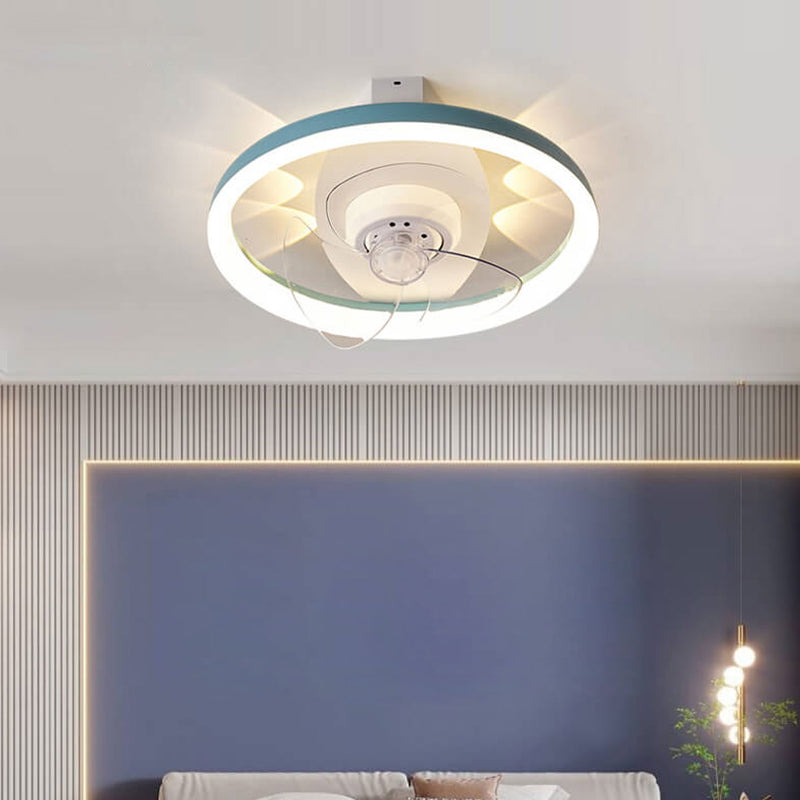 Moderne, minimalistische, runde, intelligente, drehbare LED-Deckenventilatorleuchte für die Unterputzmontage