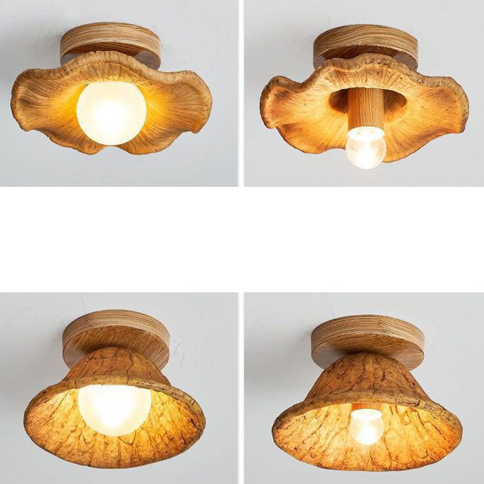 Japanese Wabi-sabi Lotus Leaf Resin 1-Light Semi-Flush Mount Ceiling Light